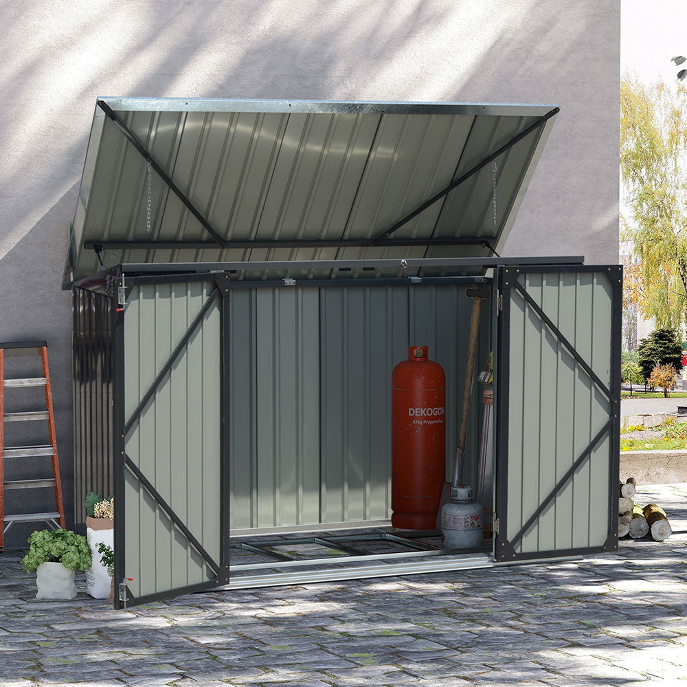 6x4ft black garden steel bin storage shed with lockable top lid for secure outdoor rubbish storage